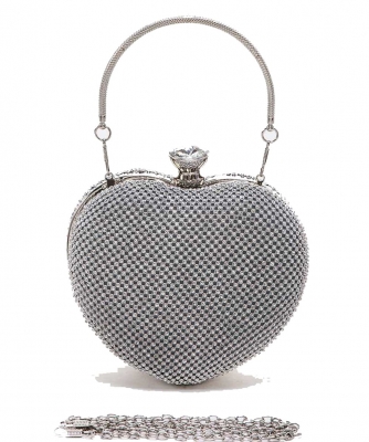 Rhinestone Heart Shape Iconic Clutch Bag 118-6249 SILVER